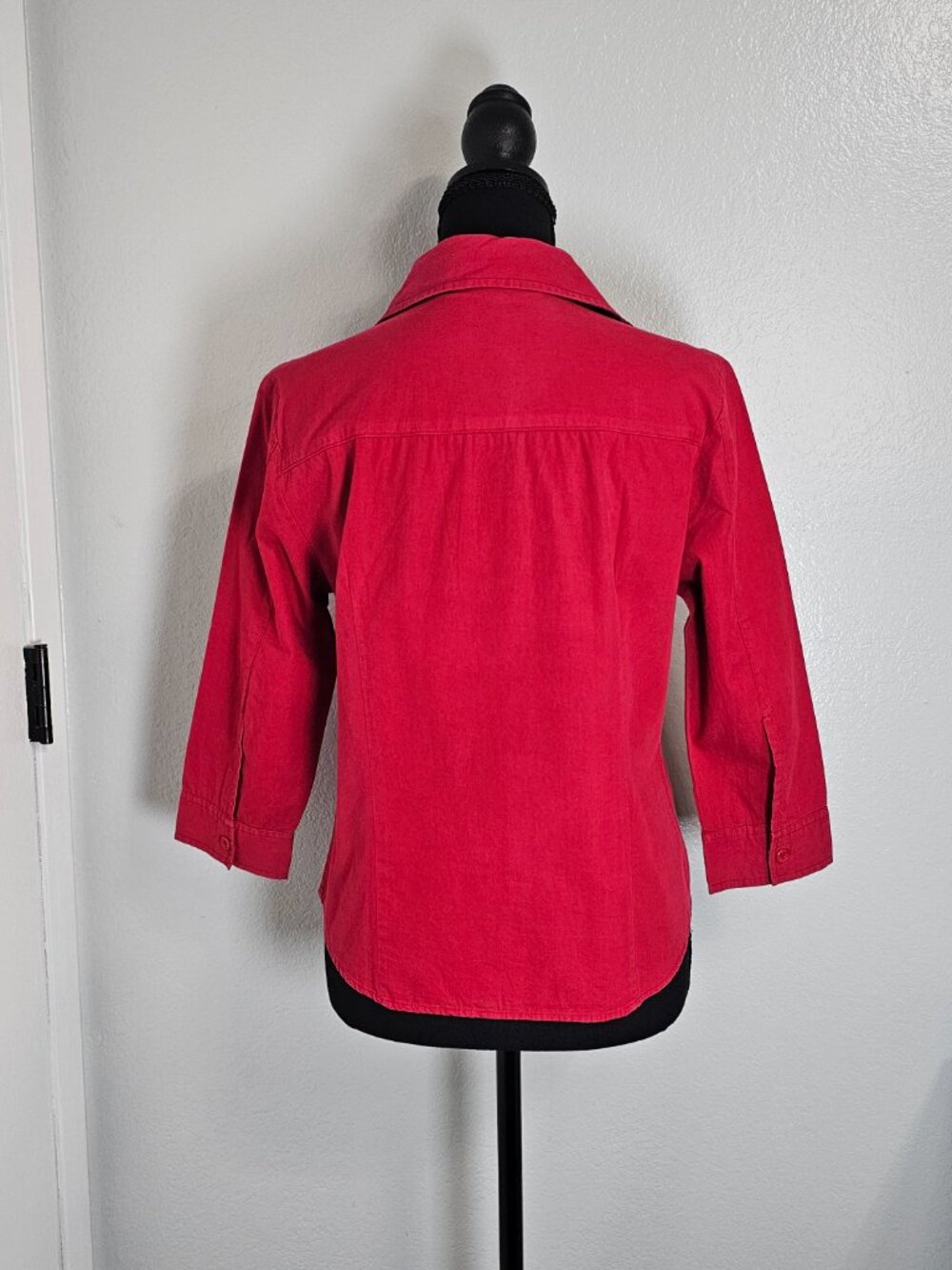 Calypso Red Button Down Shirt Women's Classic Minimalist Office Blouse - Size 8 - Picture 3 of 6